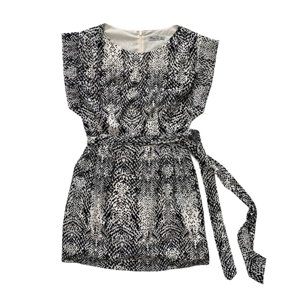 Eliza J Short Sleeve Crepe Drape Tie Waist Snake Print Dress